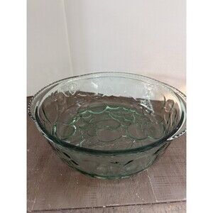 Libbey Orchard Fruit Green Glass 3 qt Embossed Round Casserole Baking Dish Nolid